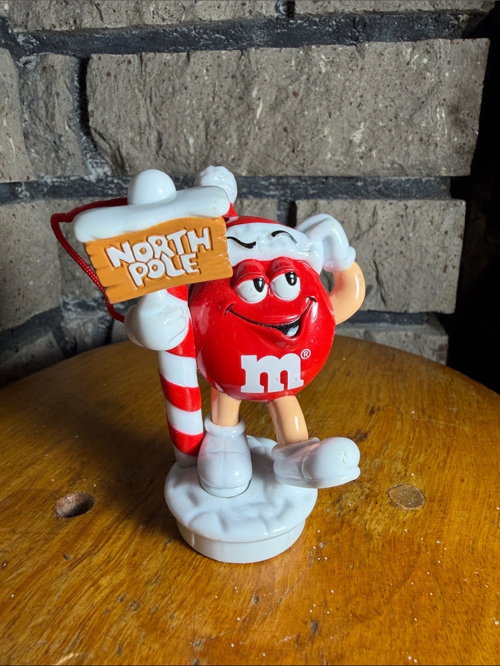 1999 Red M&M Vintage Christmas Tree Ornament Candy Tube Topper North Pole